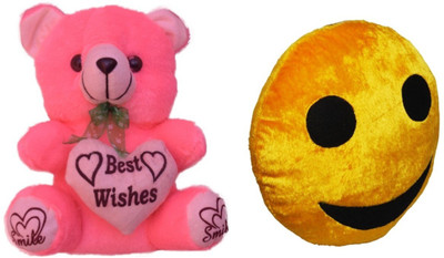 

Red Ballons Soft Pink Teddy and smiley Pillow - 10 mm(Pink And Yellow)