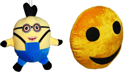 

Red Ballons Super Cute Embroidered Minion and smiley Pillow - 10 cm(Multicolor)