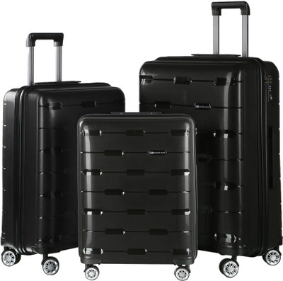 

Nasher Miles Santorini PP Hard-Sided Luggage Set Of 3 Trolley/Travel/Tourist Bags (55, 65 & 75 Cm) Black Check-in Luggage -  inch(Black