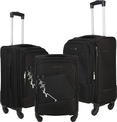 

Nasher Miles Bogota Expander Soft-Side Luggage Set of 3 Black Trolley|Travel|Tourist Bags (55, 65 & 75 Cm) Expandable Check-in Luggage -  inch(Black