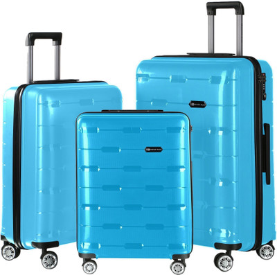 

Nasher Miles Santorini PP Hard-Sided Luggage Set Of 3 Trolley/Travel/Tourist Bags (55, 65 & 75 Cm) Aqua Blue Check-in Luggage -  inch(Blue