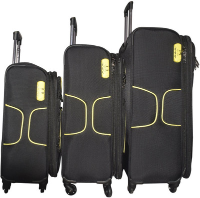 

Texas USA Exclusive Range of Imported Soft Luggage Trolley Set of 3 20 inch Cabin 24 and 28 inch Check in Bagagge_1333 Expandable Cabin Luggage -  inch(Black