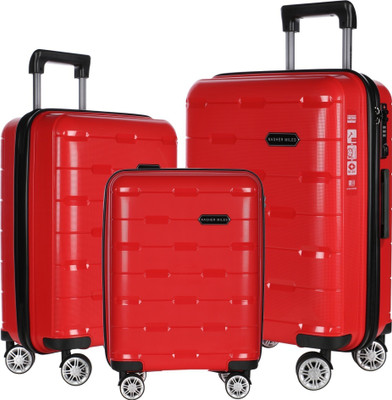 

Nasher Miles Santorini Polypropylene Hard-Sided Luggage Set of 3 Trolley/Travel/Tourist Bags (55, 65 & 73.5 Cm) Red Check-in Luggage -  inch(Red