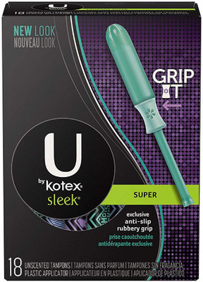 

Kotex U bSleek Super Tampons, Full Size Plastic Applicator, Unscented, 18 Count Tampons(Pack of 2)