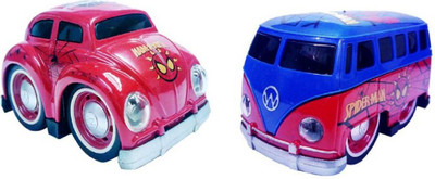 

Montez Pull Back Spider Cartoon Printed Metal Model Car and Van Toy with Light and Sound Features -pack of 2(Multicolor)