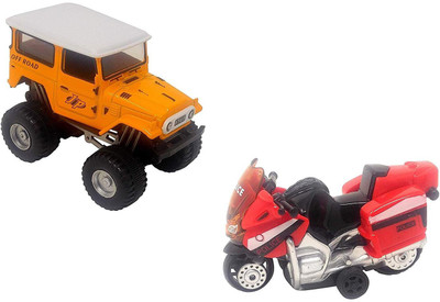 

Parteet Die Cast Modern City Pull Back Jeep and Bike for Kids(Combo 2Pc)(Multicolor)