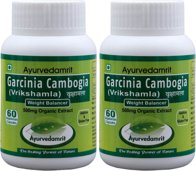 

Ayurvedamrit Garcinia Cambogia/ Vrikshamla, Helps Fat Burn & Weight Loss-60 Veg Caps.(2 Bottle)(120 No)