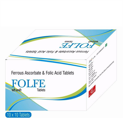 

FOLFE Ferrous Ascorbate Fast Acting & Folic Acid 100mg Blister Pack of 100 VEG Tablets(100 mg)