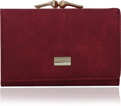 

Cidky Women Maroon Artificial Leather Wallet(6 Card Slots), Gold crome cross lock pocket;maroon