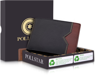 

POLLSTAR Men Black Genuine Leather Wallet(3 Card Slots)