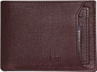 

First Man Men Brown Genuine Leather Wallet(3 Card Slots), Dark brown