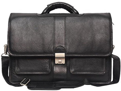 

reo leather | Leather Laptop Messenger Bag for Men |15.6'' Laptop Compartment| |Expandable Features| Cross Body Shoulder Strap | High Security No. Lock Closure | 18 Liters | Waterproof Messenger Bag(Black, 18 L)