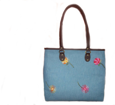 

Esthetic Mind Designer Denim tote bag Shoulder Bag(Light Blue, 5 L)