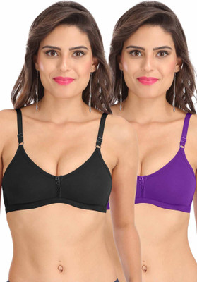 SONA by Sona 3/4th Coverage Everyday T-Shirt Bra Women T-Shirt Non Padded Bra(Purple, Black)