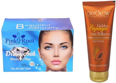 

Pink Root DIAMOND BLEACH 250G WITH OXYGLOW GOLDEN PAPAYA FACE WASH(Set of 2)