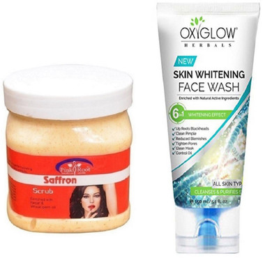 

Pink Root SAFFRON SCRUB 500ML WITH OXYGLOW SKIN WHITENING FACE WASH(Set of 2)