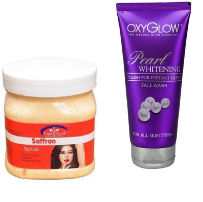 

Pink Root SAFFRON SCRUB 500ML WITH OXYGLOW PEARL WHITENING FACE WASH(Set of 2)
