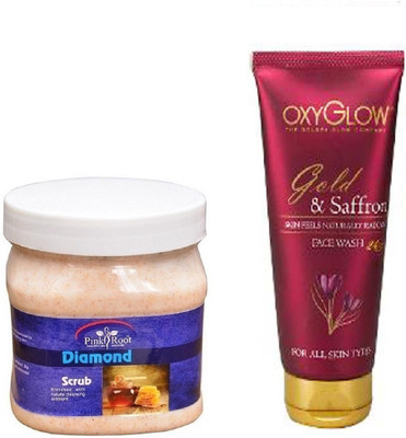 

Pink Root DIAMOND SCRUB 500ML WITH OXYGLOW GOLD & SAFFRON FACE WASH(Set of 2)