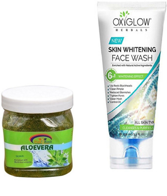 

Pink Root ALOE VERA SCRUB 500ML WITH OXYGLOW SKIN WHITENING FACE WASH(Set of 2)