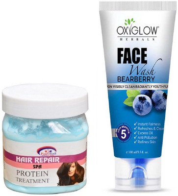 

Pink Root HAIR REPAIR SPA 500ML WITH OXYGLOW BEARBERRY FACE WASH(Set of 2)