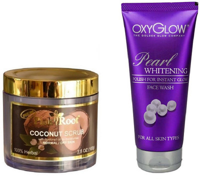

Pink Root COCONUT SCRUB 100GM WITH OXYGLOW PEARL WHITENING FACE WASH(Set of 2)