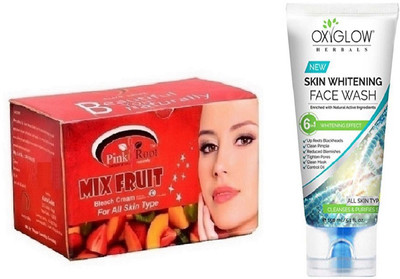 Pink Root MIX FRUIT BLEACH 250G WITH OXYGLOW SKIN WHITENING FACE WASH(Set of 2)