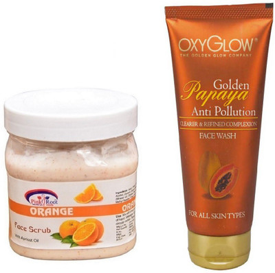 

Pink Root ORANGE SCRUB 500ML WITH OXYGLOW GOLDEN PAPAYA FACE WASH(Set of 2)