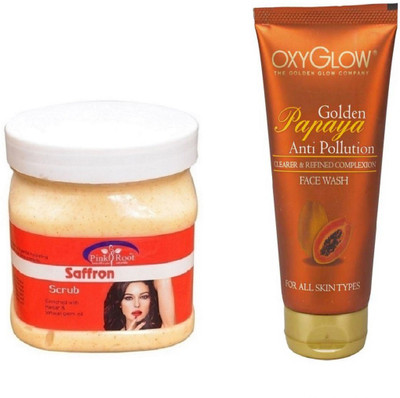 

Pink Root SAFFRON SCRUB 500ML WITH OXYGLOW GOLDEN PAPAYA FACE WASH(Set of 2)