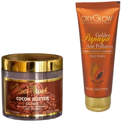 

Pink Root COCOA BUTTER SCRUB 100GM WITH OXYGLOW GOLDEN PAPAYA FACE WASH(Set of 2)