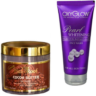 

Pink Root COCOA BUTTER SCRUB 100GM WITH OXYGLOW PEARL WHITENING FACE WASH(Set of 2)