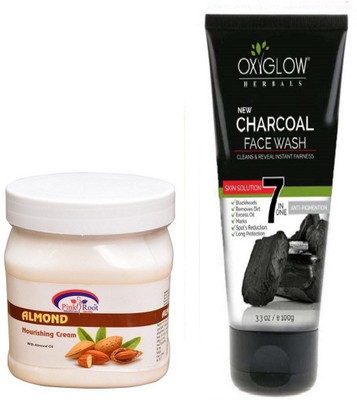 

Pink Root ALMOND NOURISHING CREAM 500ML WITH OXYGLOW CHARCOAL FACE WASH(Set of 2)