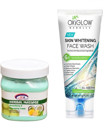

Pink Root HERBAL MASSAGE CREAM 500ML WITH OXYGLOW SKIN WHITENING FACE WASH(Set of 2)
