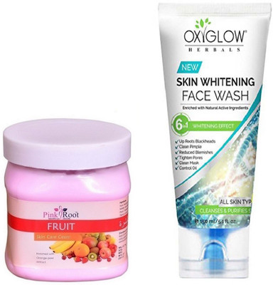 

Pink Root FRUIT CREAM 500ML WITH OXYGLOW SKIN WHITENING FACE WASH(Set of 2)