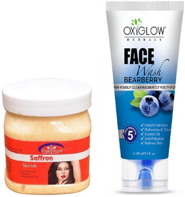 

Pink Root SAFFRON SCRUB 500ML WITH OXYGLOW BEARBERRY FACE WASH(Set of 2)
