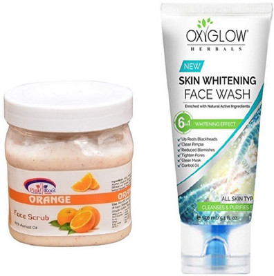 

Pink Root ORANGE SCRUB 500ML WITH OXYGLOW SKIN WHITENING FACE WASH(Set of 2)
