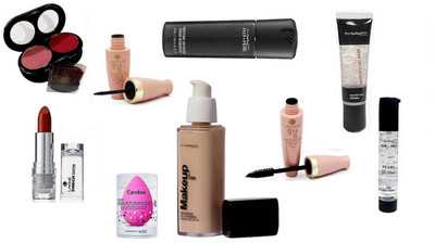 

caroline Sponge Puff, Mac Makeup Pro Long Wear Foundation, 2 Shade Blusher, Mattifying Base Primer, Pre+Prime Pearl Gel Primer, Pre+Prime Moisture Infusion Serum, Lakme 9to5 Liquid Eyeliner& Mascara& 9to5 Enrich Matte Lipstick(Set of 9)