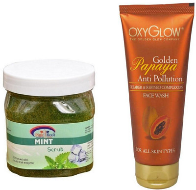 

Pink Root MINT SCRUB 500ML WITH OXYGLOW GOLDEN PAPAYA FACE WASH(Set of 2)