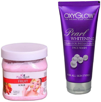 

Pink Root FRUIT SCRUB 500ML WITH OXYGLOW PEARL WHITENING FACE WASH(Set of 2)