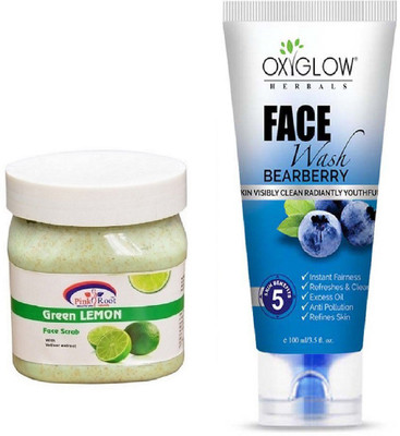 

Pink Root GREEN LEMON SCRUB 500ML WITH BEARBERRY FACE WASH(Set of 2)