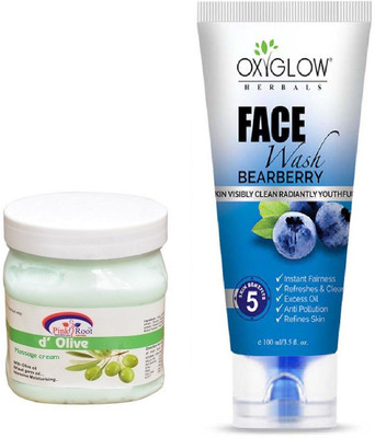 

Pink Root D'OLIVE MASSAGE CREAM 500ML WITH BEARBERRY FACE WASH(Set of 2)