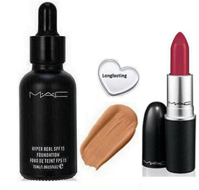 

Longlasting silicon puff&Hyper Real Foundation, Matte Finish Mac Lipstick(Set of 3)