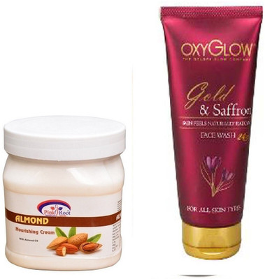 

Pink Root ALMOND NOURISHING CREAM 500ML WITH OXYGLOW GOLD & SAFFRON FACE WASH(Set of 2)