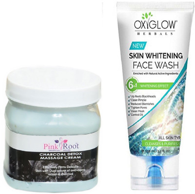 

Pink Root CHARCOAL MASSAGE CREAM 500ML WITH OXYGLOW SKIN WHITENING FACE WASH(Set of 2)