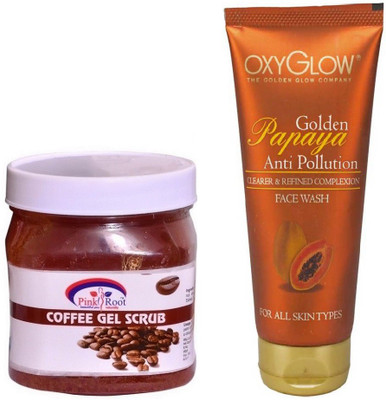 

Pink Root COFFEE GEL SCRUB 500ML WITH OXYGLOW GOLDEN PAPAYA FACE WASH(Set of 2)
