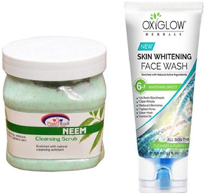 

Pink Root NEEM SCRUB 500ML WITH OXYGLOW SKIN WHITENING FACE WASH(Set of 2)
