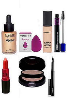 

Professional kit Sponge Puff & Pro Longwear Concealer & Compect & Pen Eyeliner & Lady Gaga Lipstick & Haute And Naughty Mascara(Set of 6)