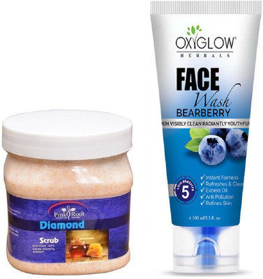 

Pink Root DIAMOND SCRUB 500ML WITH OXYGLOW BEARBERRY FACE WASH(Set of 2)