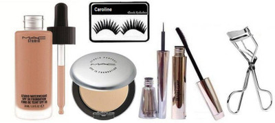 

caroline Eyelashes, Mac Studio Waterweight Liquid Foundation, Makeup Finishing Powder Studio Perfect Compact, Brooke Candy Liquid Liner + Mascara & Eyelashes Curler(Set of 6)
