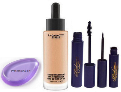 

professional kit Silicon Puff , Studio Waterweight Foundation & Eyeliner + Mascara(Set of 4)
