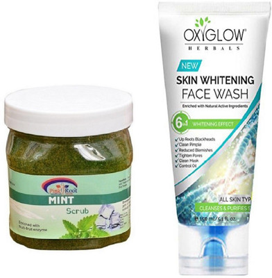 

Pink Root MINT SCRUB 500ML WITH OXYGLOW SKIN WHITENING FACE WASH(Set of 2)